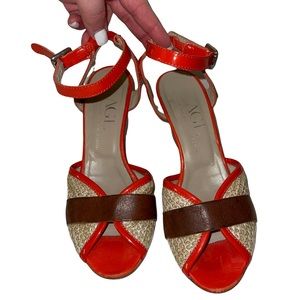 AGL Orange Tan Woven Wedge Sandals - Italian Made Size 36